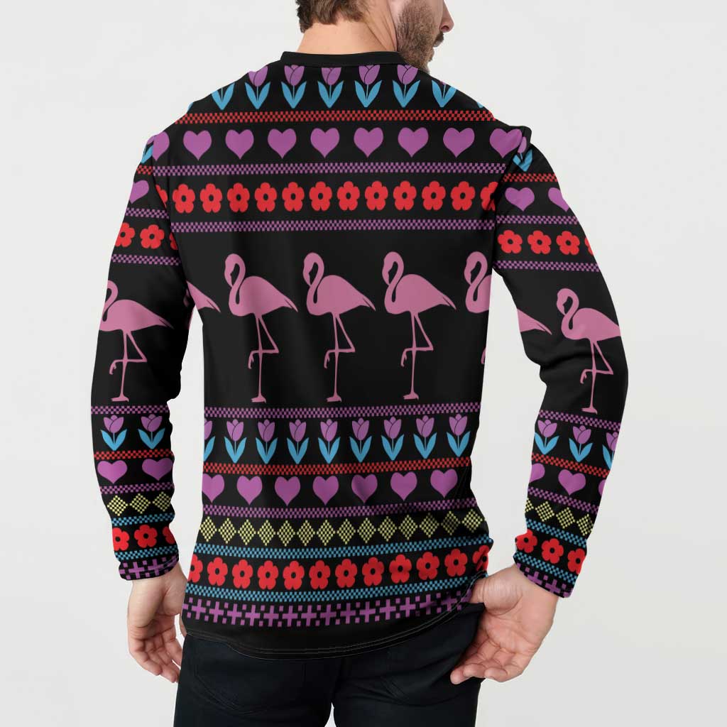 Flamingo Im Dreaming Of A Pink Christmas Button Sweatshirt - Wonder Print Shop