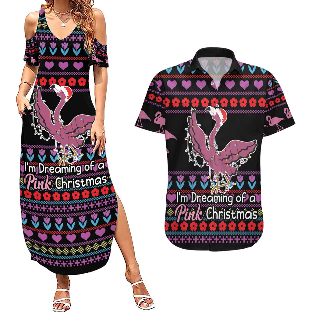 Flamingo Im Dreaming Of A Pink Christmas Couples Matching Summer Maxi Dress and Hawaiian Shirt - Wonder Print Shop