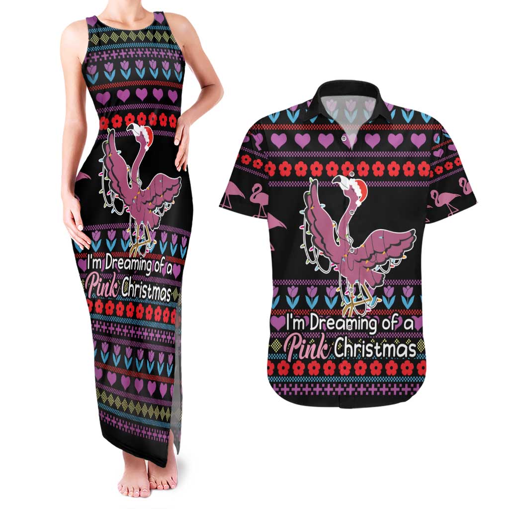 Flamingo Im Dreaming Of A Pink Christmas Couples Matching Tank Maxi Dress and Hawaiian Shirt - Wonder Print Shop
