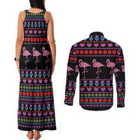 Flamingo Im Dreaming Of A Pink Christmas Couples Matching Tank Maxi Dress and Long Sleeve Button Shirt - Wonder Print Shop