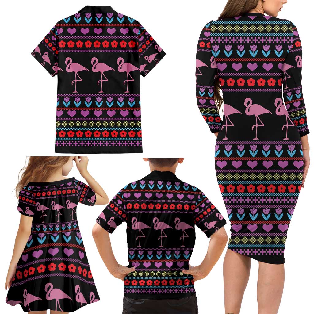 Flamingo Im Dreaming Of A Pink Christmas Family Matching Long Sleeve Bodycon Dress and Hawaiian Shirt - Wonder Print Shop