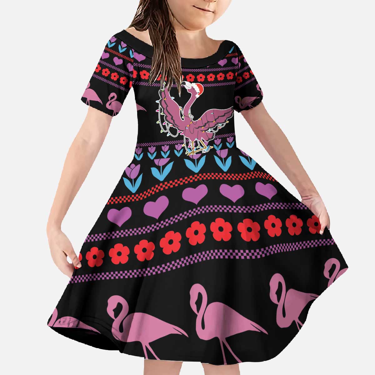 Flamingo Im Dreaming Of A Pink Christmas Family Matching Off The Shoulder Long Sleeve Dress and Hawaiian Shirt - Wonder Print Shop