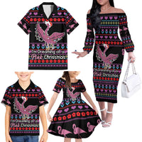 Flamingo Im Dreaming Of A Pink Christmas Family Matching Off The Shoulder Long Sleeve Dress and Hawaiian Shirt - Wonder Print Shop