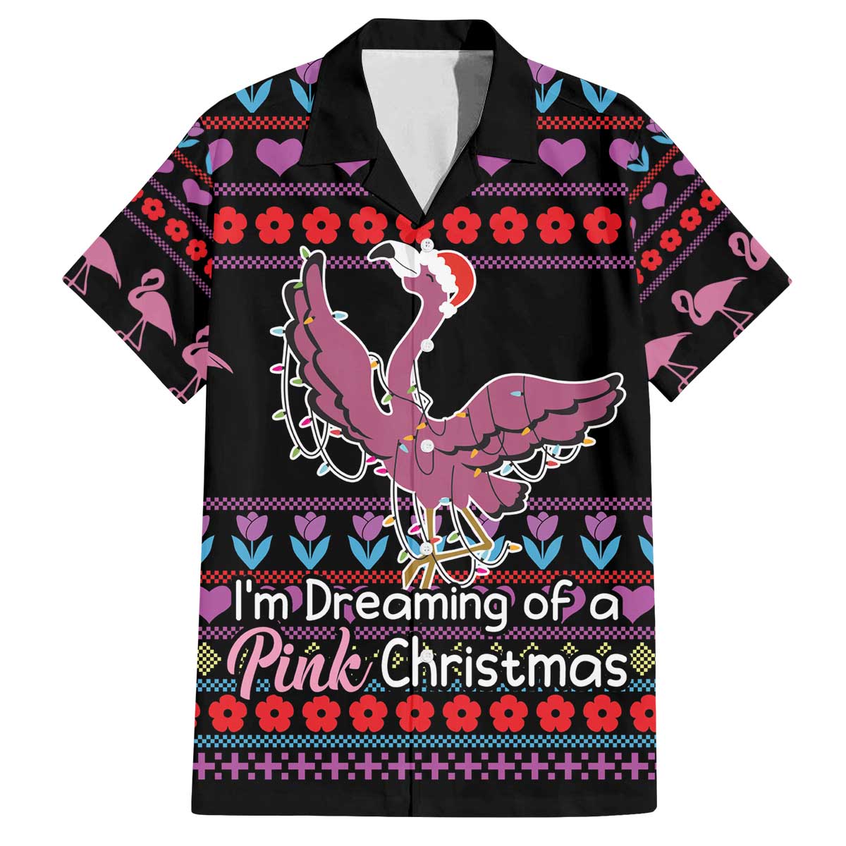 Flamingo Im Dreaming Of A Pink Christmas Family Matching Off The Shoulder Long Sleeve Dress and Hawaiian Shirt - Wonder Print Shop