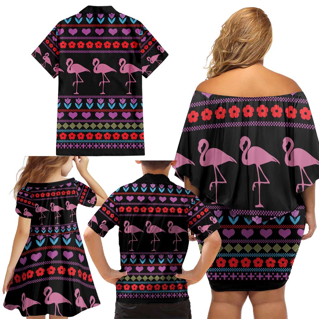 Flamingo Im Dreaming Of A Pink Christmas Family Matching Off Shoulder Short Dress and Hawaiian Shirt - Wonder Print Shop