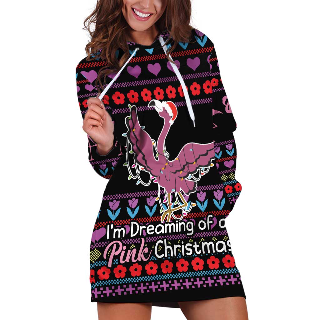 Flamingo Im Dreaming Of A Pink Christmas Hoodie Dress - Wonder Print Shop