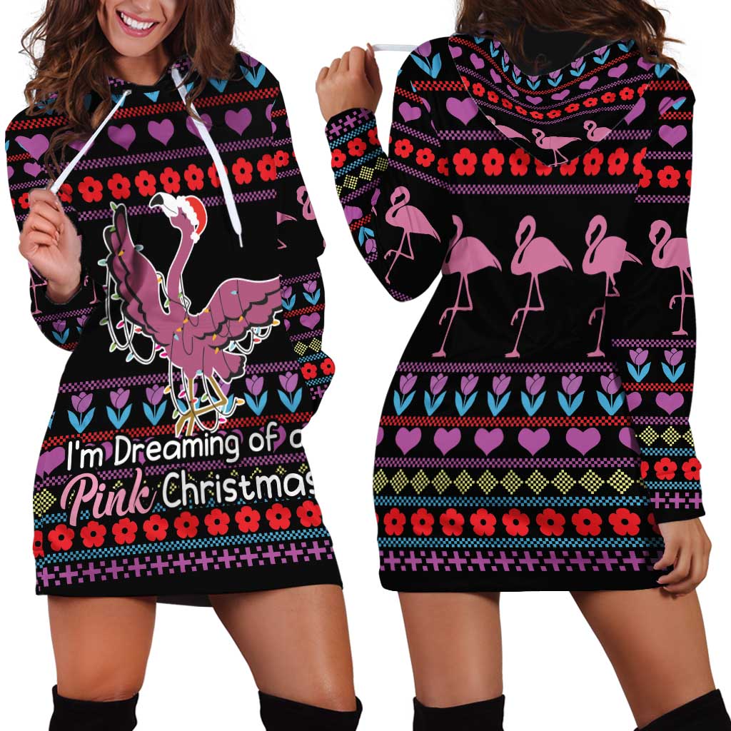 Flamingo Im Dreaming Of A Pink Christmas Hoodie Dress - Wonder Print Shop