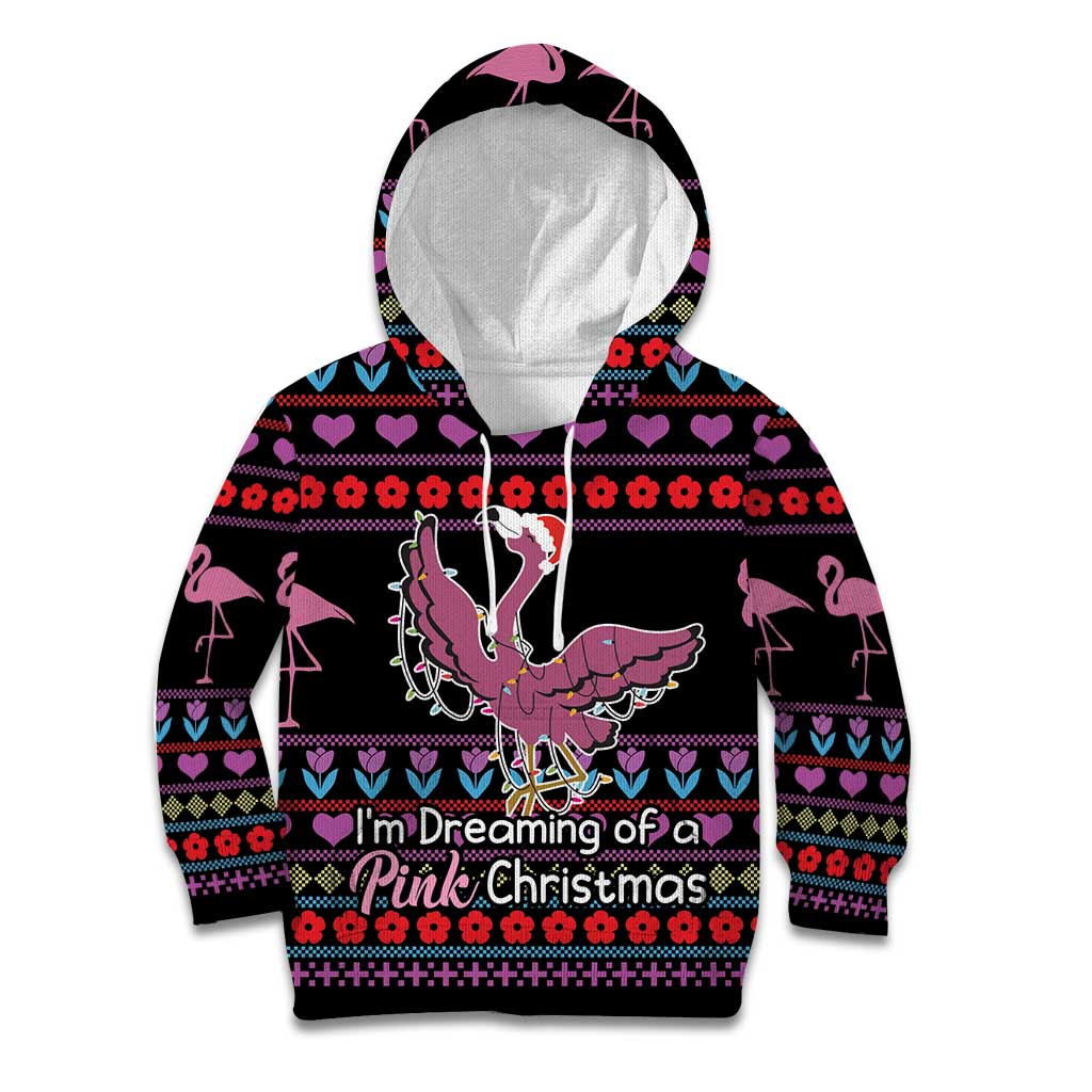 Flamingo Im Dreaming Of A Pink Christmas Kid Hoodie - Wonder Print Shop