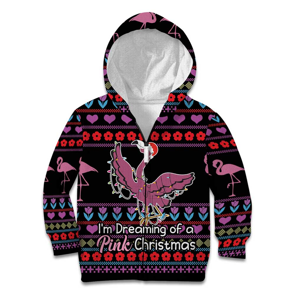 Flamingo Im Dreaming Of A Pink Christmas Kid Hoodie - Wonder Print Shop