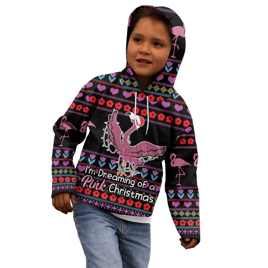 Flamingo Im Dreaming Of A Pink Christmas Kid Hoodie - Wonder Print Shop