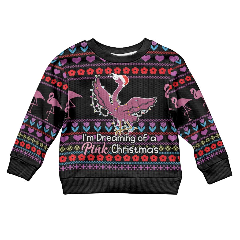 Flamingo Im Dreaming Of A Pink Christmas Kid Ugly Christmas Sweater - Wonder Print Shop