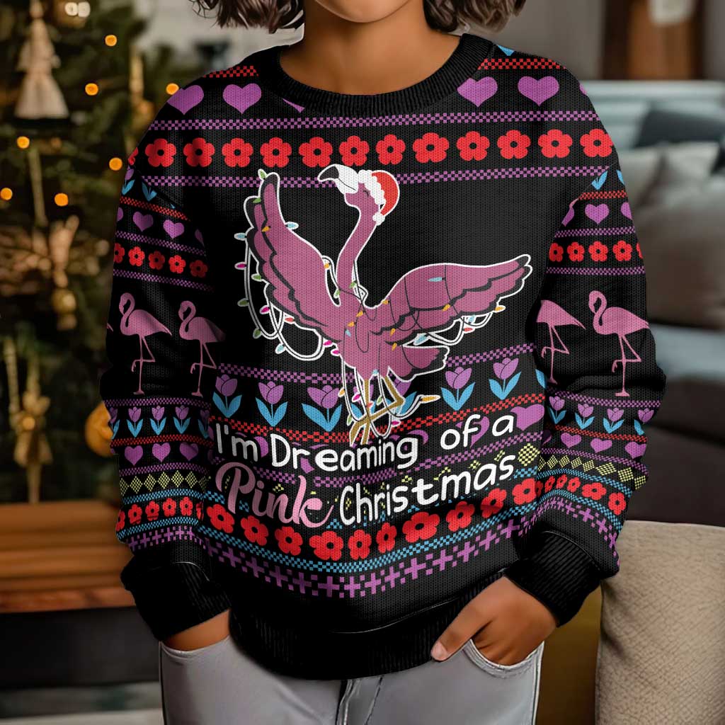 Flamingo Im Dreaming Of A Pink Christmas Kid Ugly Christmas Sweater - Wonder Print Shop