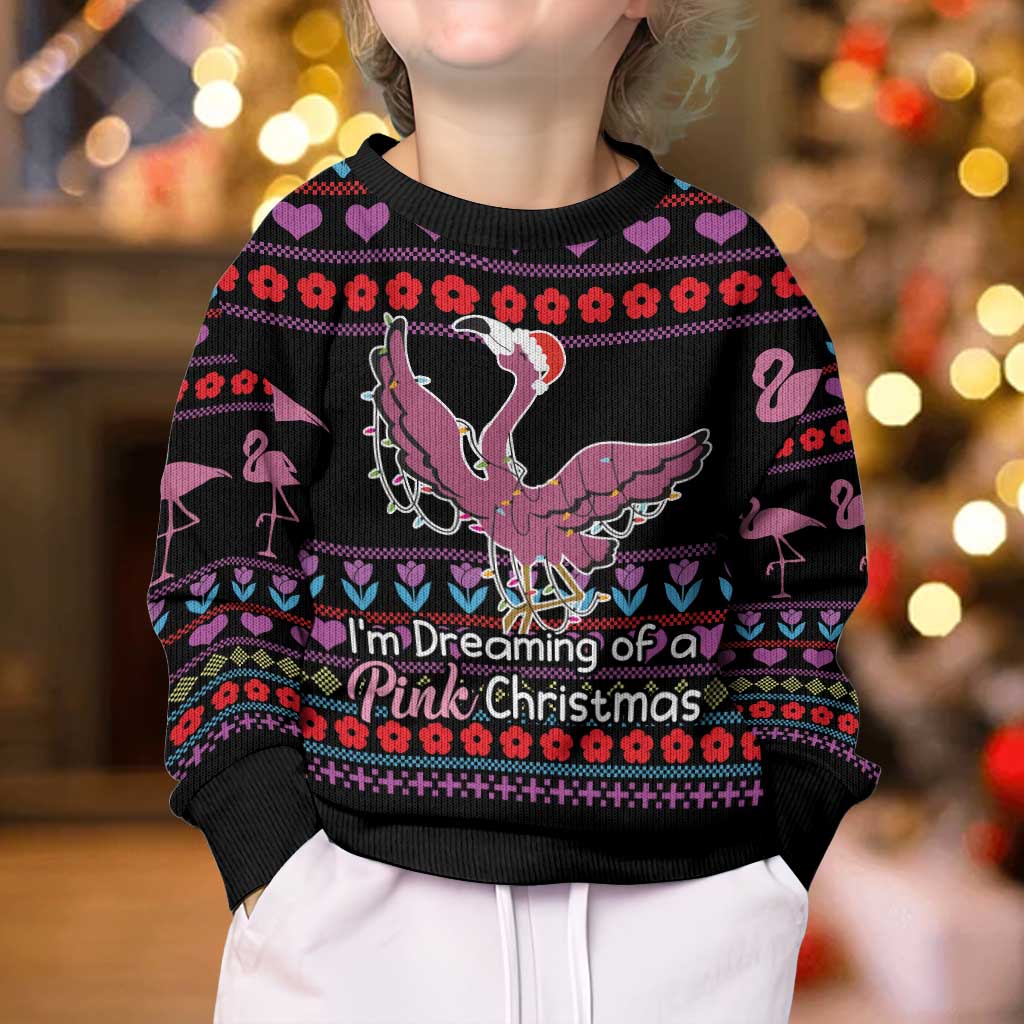 Flamingo Im Dreaming Of A Pink Christmas Kid Ugly Christmas Sweater - Wonder Print Shop