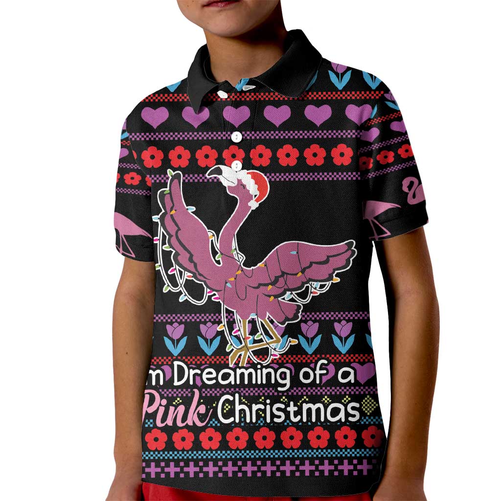 Flamingo Im Dreaming Of A Pink Christmas Kid Polo Shirt - Wonder Print Shop