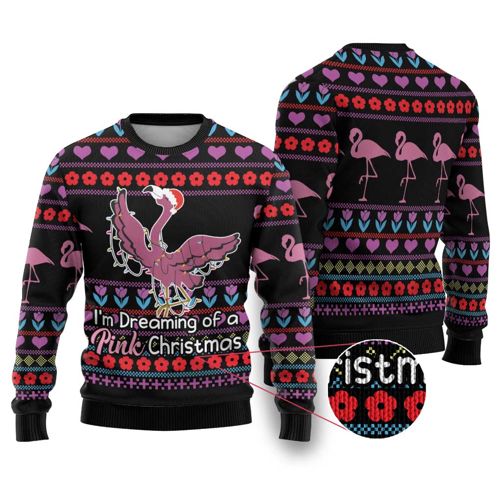 Flamingo Im Dreaming Of A Pink Christmas Ugly Christmas Sweater - Wonder Print Shop