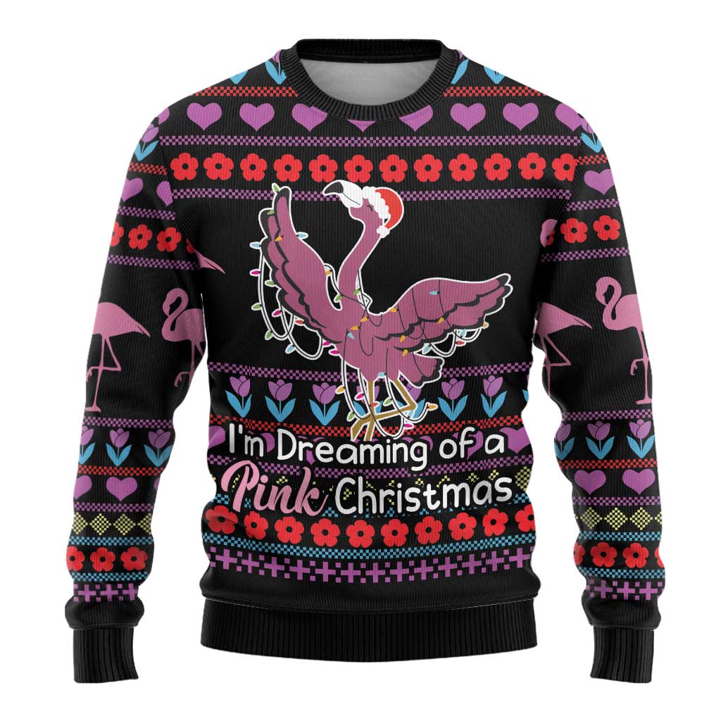 Flamingo Im Dreaming Of A Pink Christmas Ugly Christmas Sweater - Wonder Print Shop