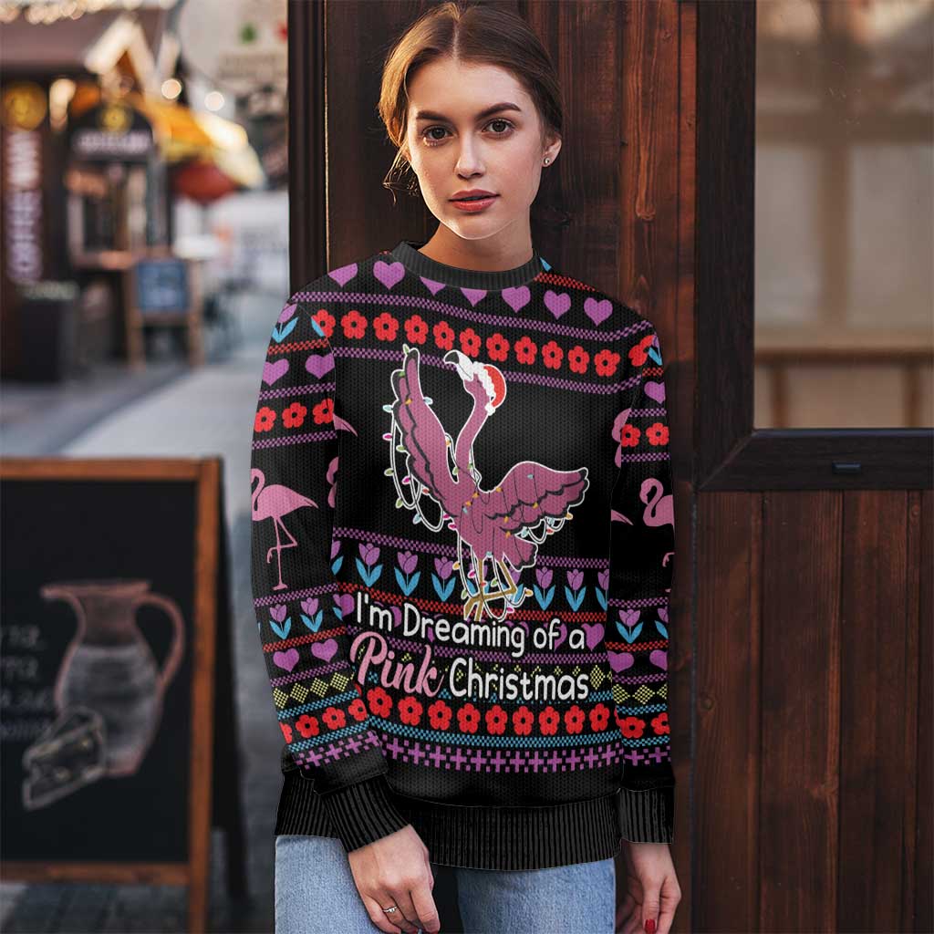 Flamingo Im Dreaming Of A Pink Christmas Ugly Christmas Sweater - Wonder Print Shop