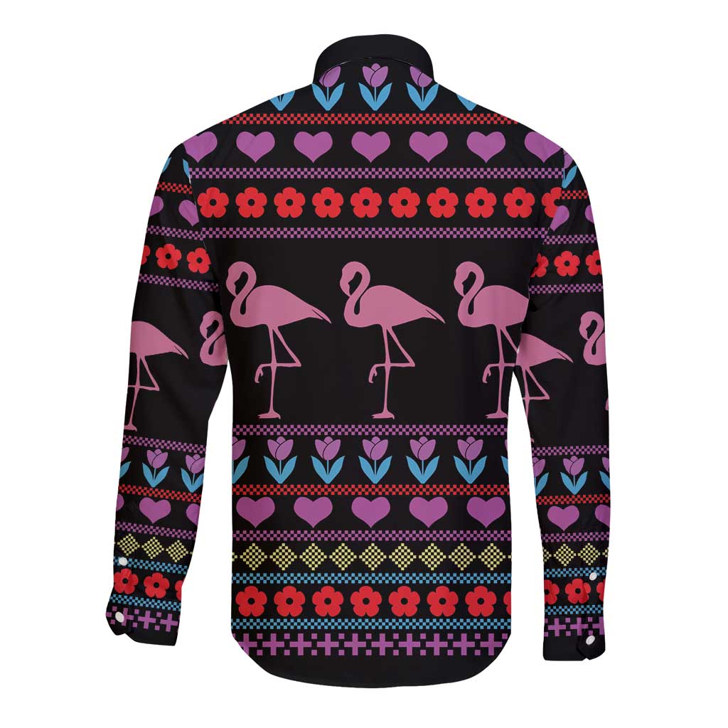Flamingo Im Dreaming Of A Pink Christmas Long Sleeve Button Shirt - Wonder Print Shop