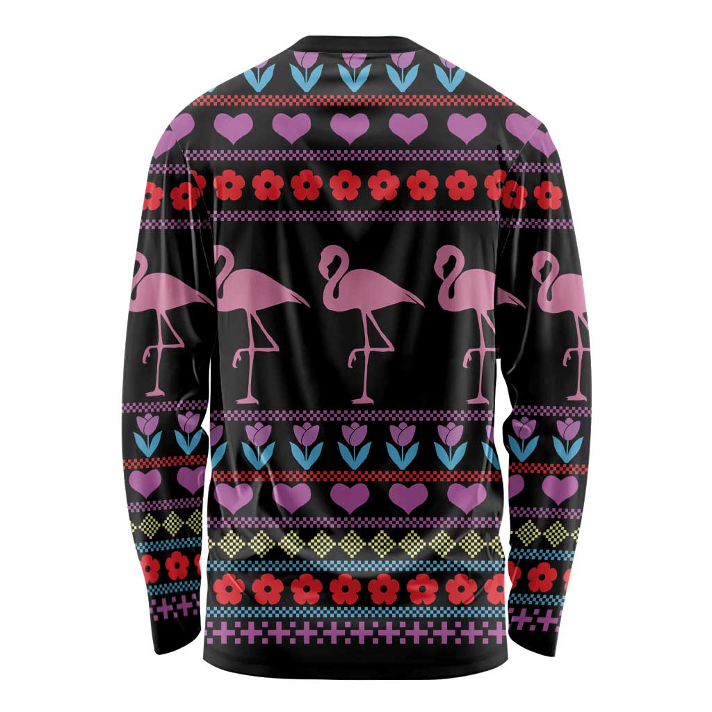 Flamingo Im Dreaming Of A Pink Christmas Long Sleeve Shirt - Wonder Print Shop