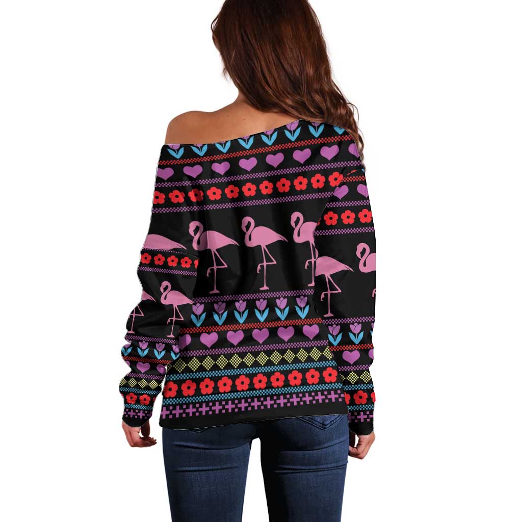 Flamingo Im Dreaming Of A Pink Christmas Off Shoulder Sweater - Wonder Print Shop