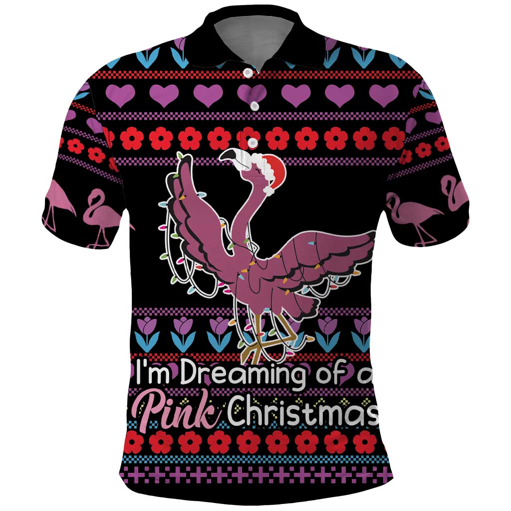 Flamingo Im Dreaming Of A Pink Christmas Polo Shirt - Wonder Print Shop