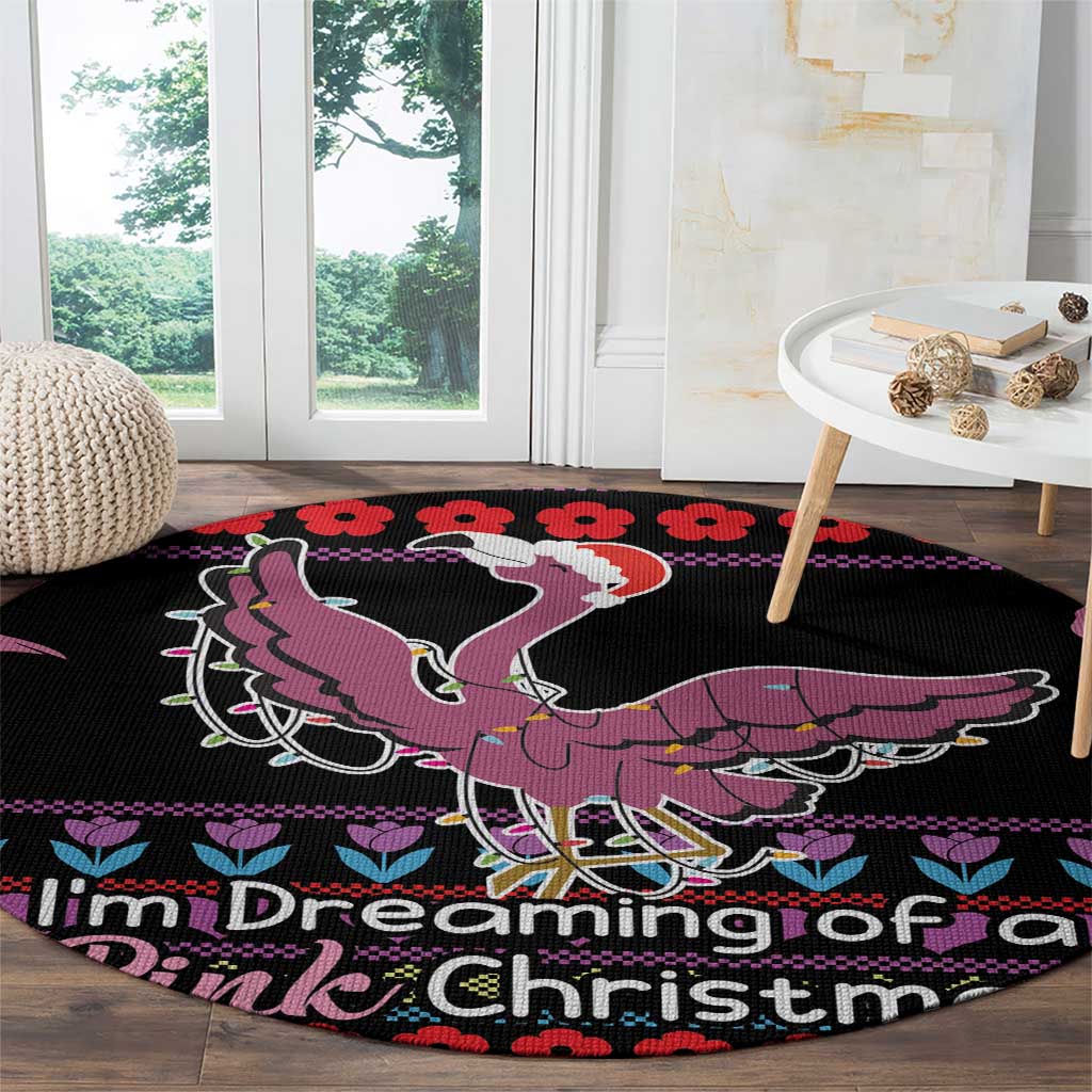 Flamingo Im Dreaming Of A Pink Christmas Round Carpet