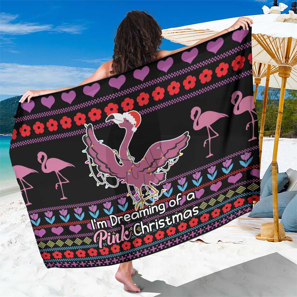 Flamingo Im Dreaming Of A Pink Christmas Sarong - Wonder Print Shop