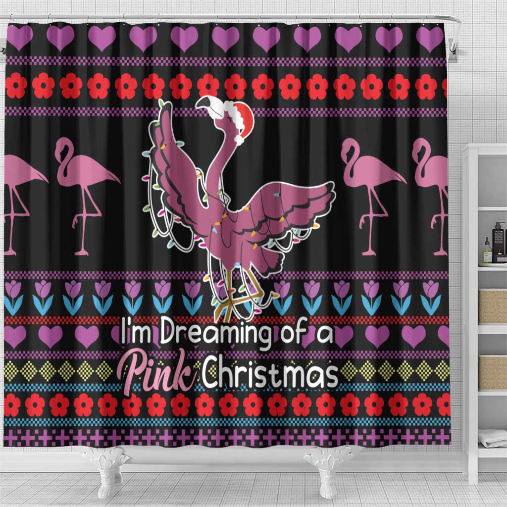 Flamingo Im Dreaming Of A Pink Christmas Shower Curtain