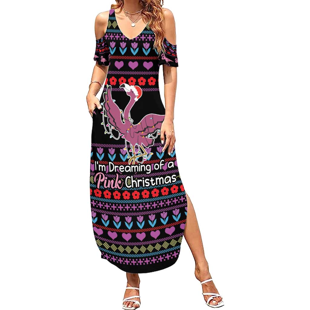 Flamingo Im Dreaming Of A Pink Christmas Summer Maxi Dress - Wonder Print Shop