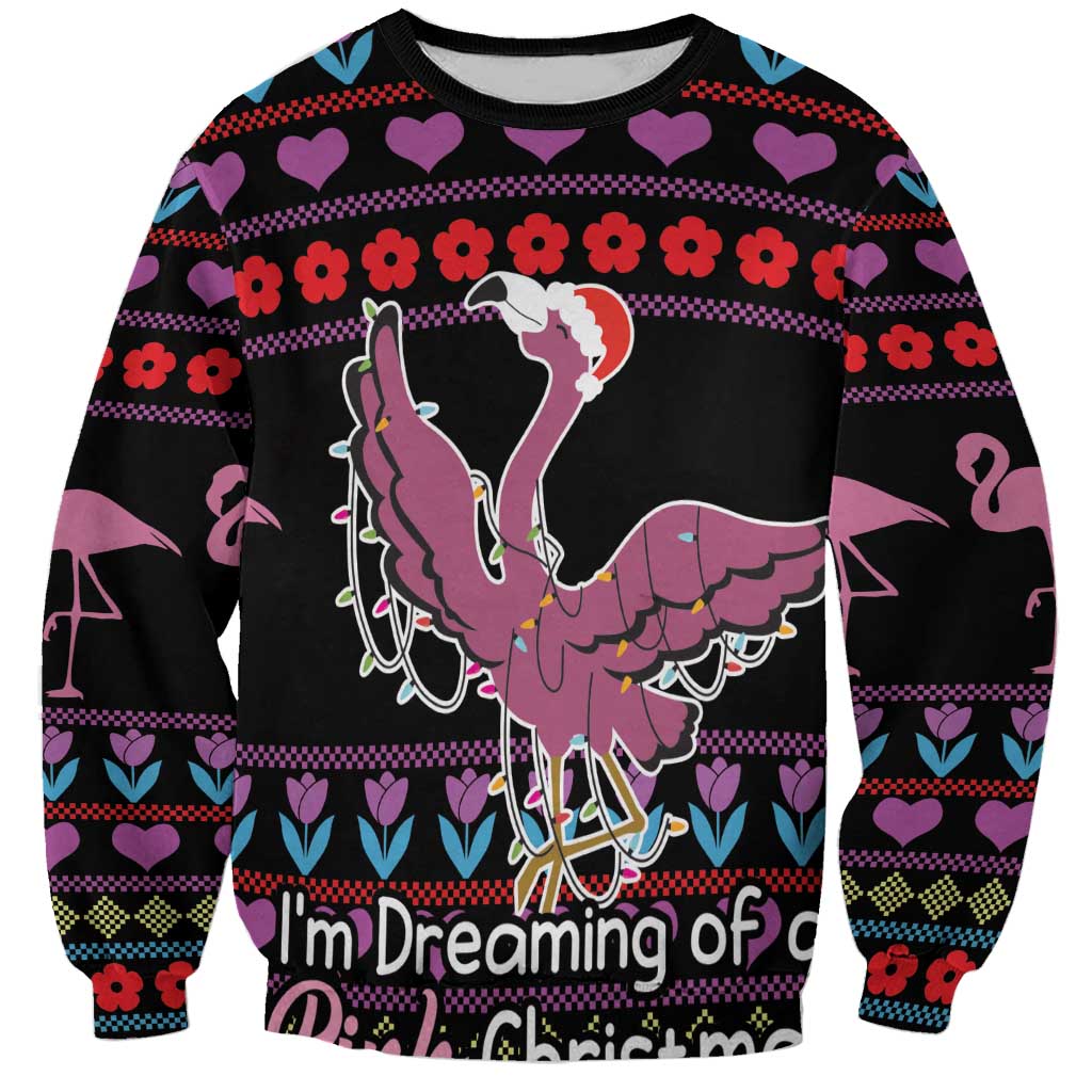 Flamingo Im Dreaming Of A Pink Christmas Sweatshirt - Wonder Print Shop