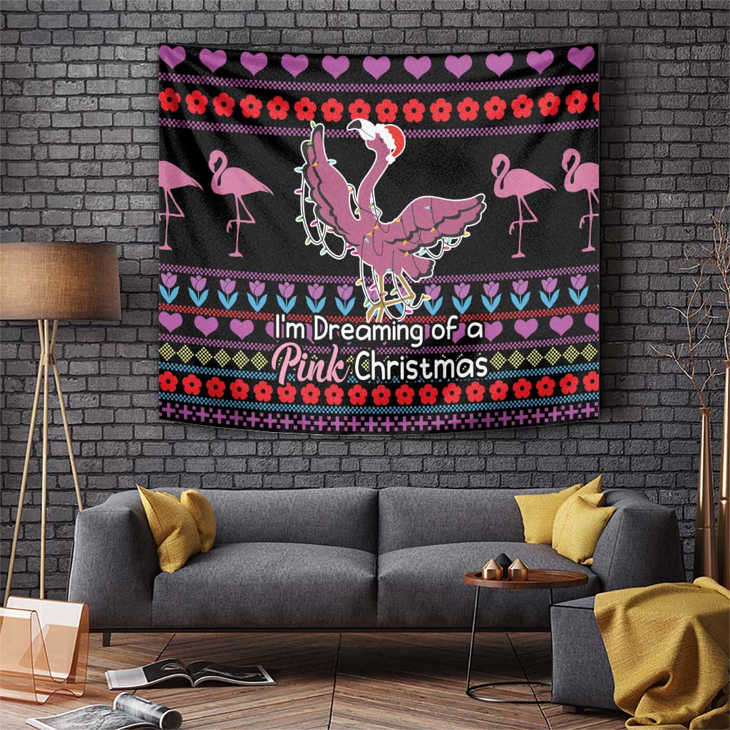 Flamingo Im Dreaming Of A Pink Christmas Tapestry - Wonder Print Shop