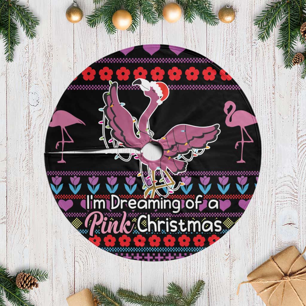 Flamingo Im Dreaming Of A Pink Christmas Tree Skirt - Wonder Print Shop