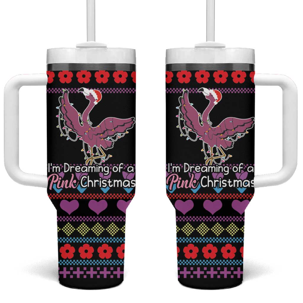 Flamingo Im Dreaming Of A Pink Christmas Tumbler With Handle - Wonder Print Shop