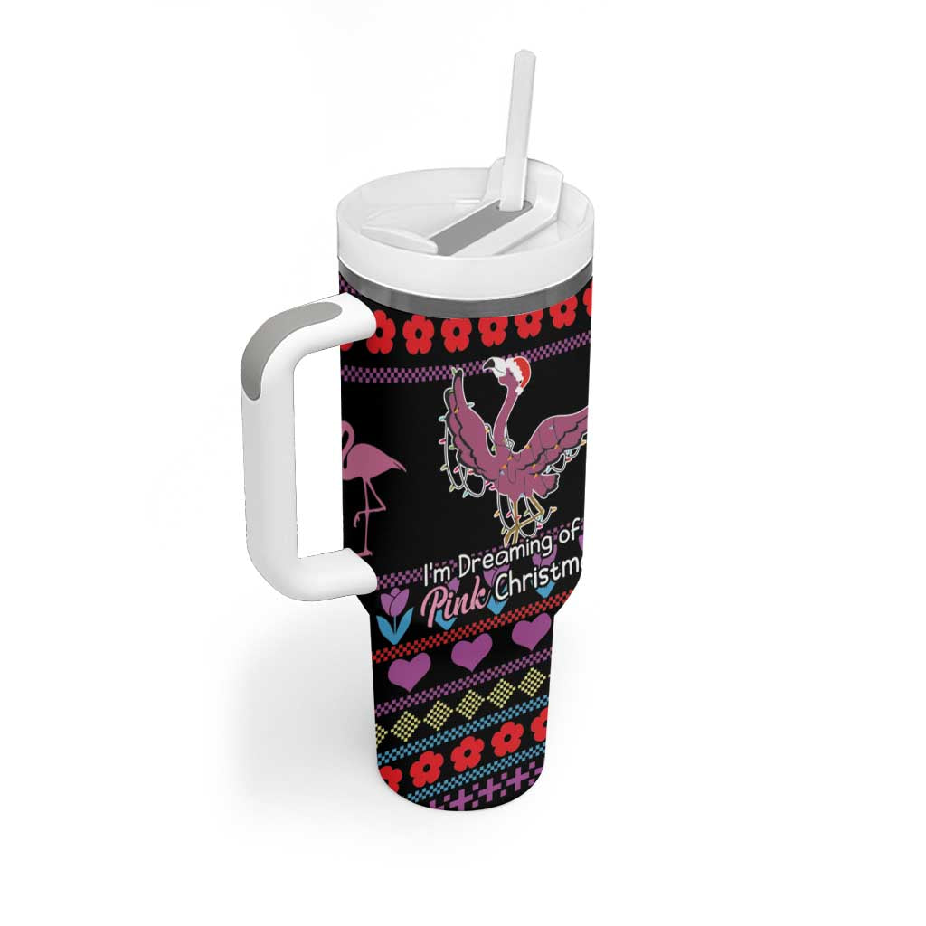 Flamingo Im Dreaming Of A Pink Christmas Tumbler With Handle - Wonder Print Shop