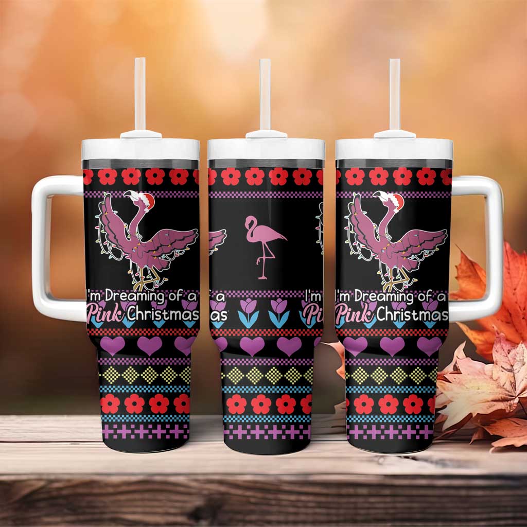 Flamingo Im Dreaming Of A Pink Christmas Tumbler With Handle - Wonder Print Shop