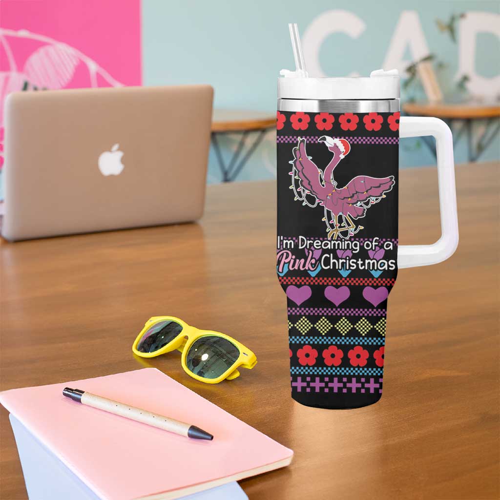 Flamingo Im Dreaming Of A Pink Christmas Tumbler With Handle - Wonder Print Shop