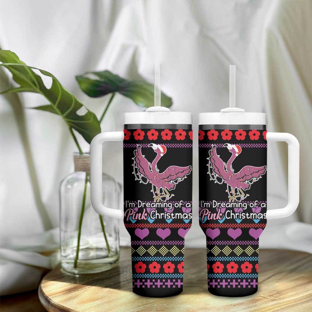 Flamingo Im Dreaming Of A Pink Christmas Tumbler With Handle - Wonder Print Shop