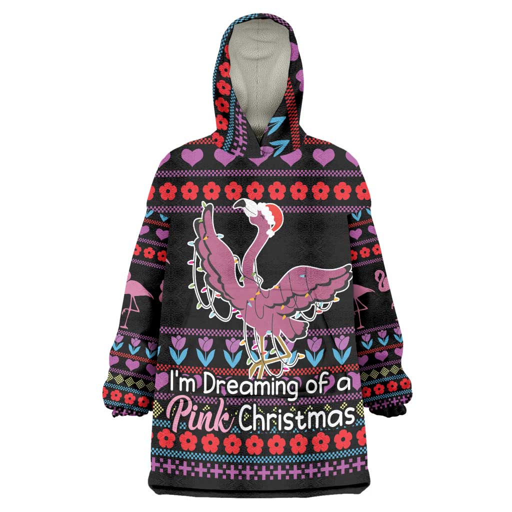 Flamingo Im Dreaming Of A Pink Christmas Wearable Blanket Hoodie - Wonder Print Shop