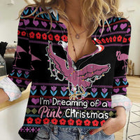 Flamingo Im Dreaming Of A Pink Christmas Women Casual Shirt - Wonder Print Shop