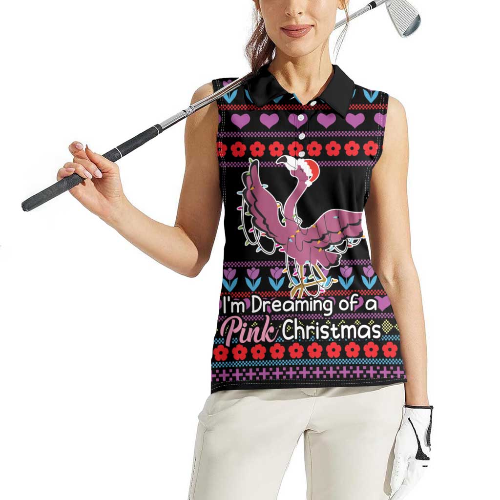 Flamingo Im Dreaming Of A Pink Christmas Women Sleeveless Polo Shirt - Wonder Print Shop