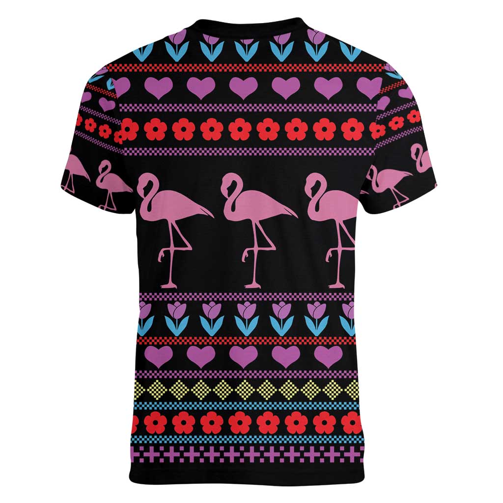 Flamingo Im Dreaming Of A Pink Christmas Women V-Neck T-Shirt - Wonder Print Shop