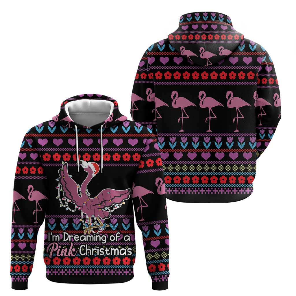Flamingo Im Dreaming Of A Pink Christmas Zip Hoodie - Wonder Print Shop