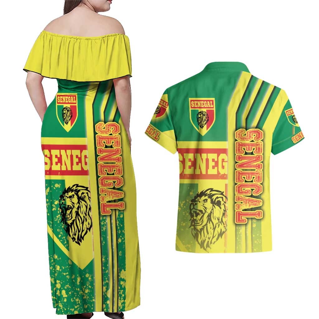 Senegal Football Couples Matching Off Shoulder Maxi Dress and Hawaiian Shirt Lions of Teranga Soccer - Road To Champion - Wonder Print Shop