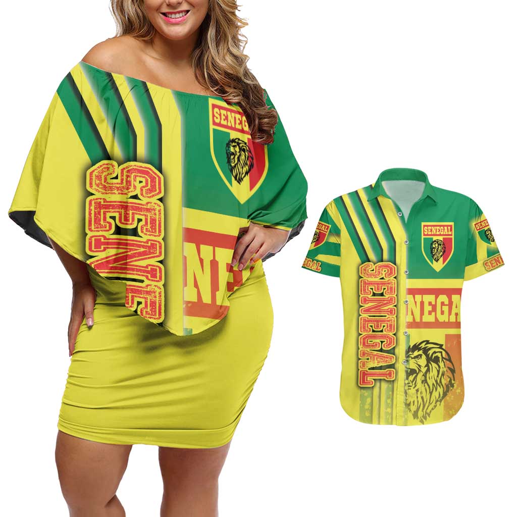 Senegal Football Couples Matching Off Shoulder Short Dress and Hawaiian Shirt Lions of Teranga Soccer - Road To Champion - Wonder Print Shop