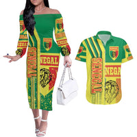 Senegal Football Couples Matching Off The Shoulder Long Sleeve Dress and Hawaiian Shirt Lions of Teranga Soccer - Road To Champion - Wonder Print Shop