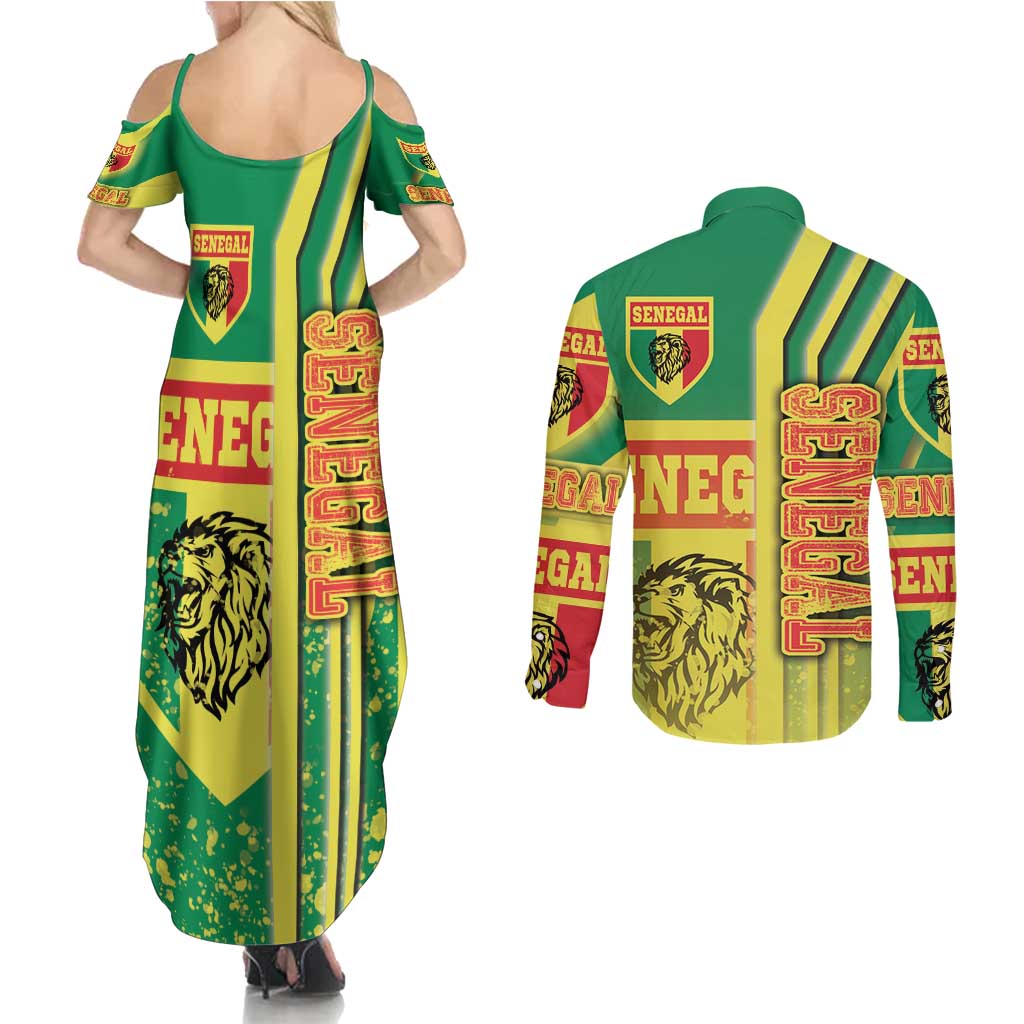 Senegal Football Couples Matching Summer Maxi Dress and Long Sleeve Button Shirt Lions of Teranga Soccer - Road To Champion - Wonder Print Shop