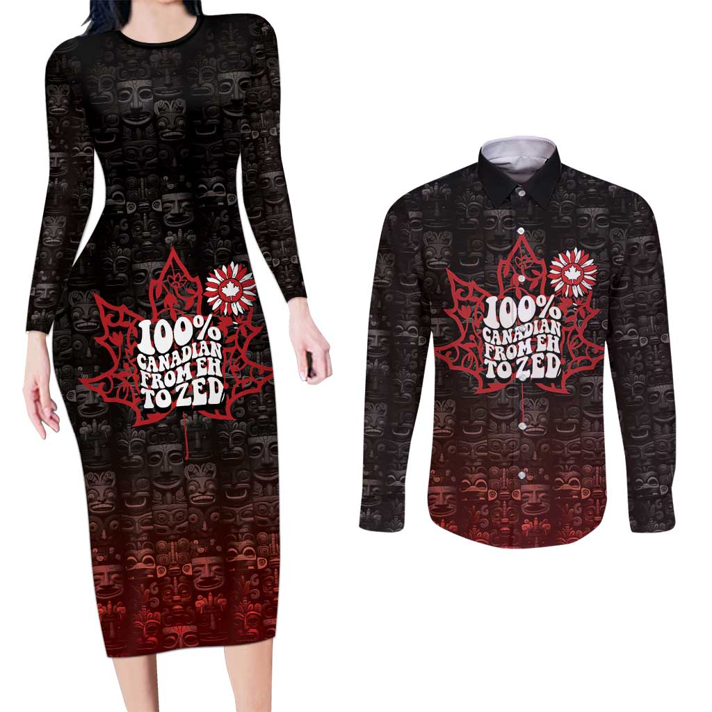100% Canadian From Eh To Zed Couples Matching Long Sleeve Bodycon Dress and Long Sleeve Button Shirt True North Strong and Free