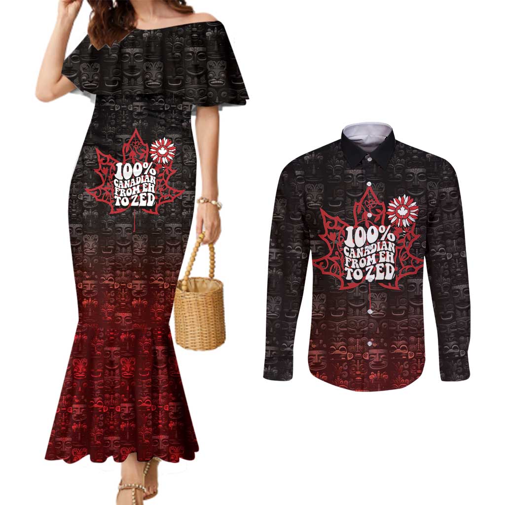 100% Canadian From Eh To Zed Couples Matching Mermaid Dress and Long Sleeve Button Shirt True North Strong and Free