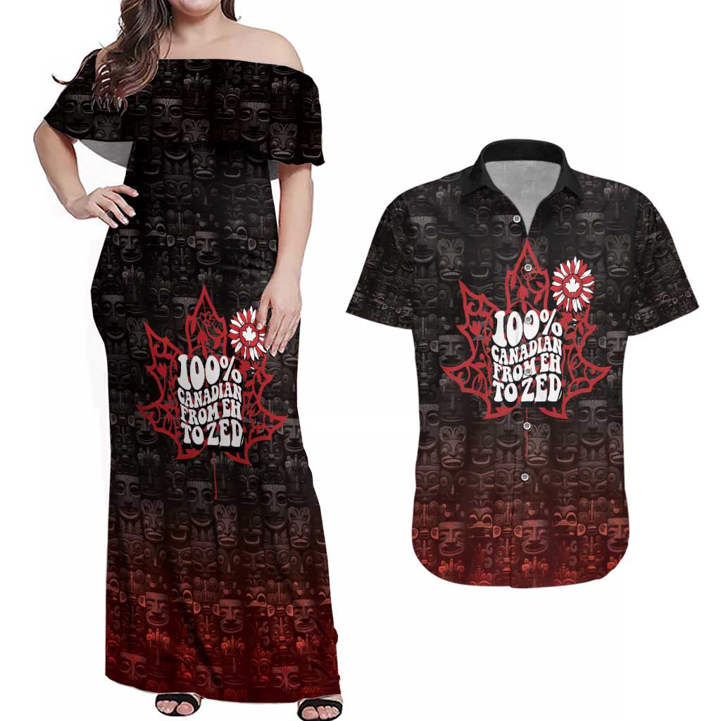 100% Canadian From Eh To Zed Couples Matching Off Shoulder Maxi Dress and Hawaiian Shirt True North Strong and Free