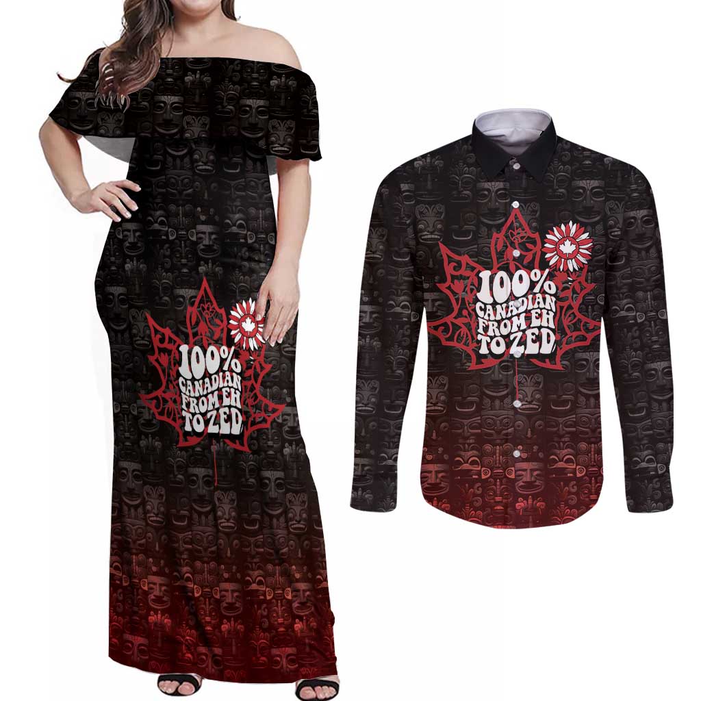100% Canadian From Eh To Zed Couples Matching Off Shoulder Maxi Dress and Long Sleeve Button Shirt True North Strong and Free
